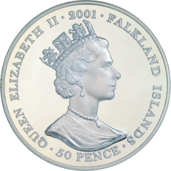 Falkand Islands, 50 Pence 2001 (History of British coins - Queen Victoria) Silver Proof Piedfort_obv