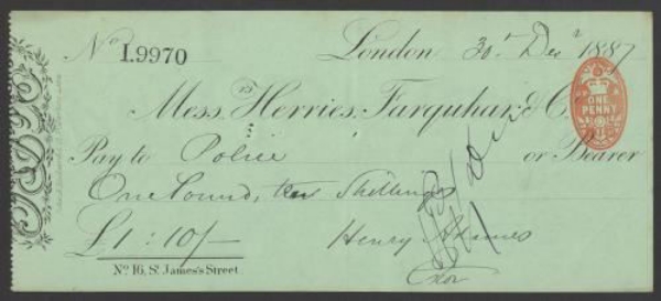 Herries, Farquhar & Co Cheque