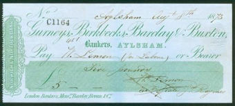 Gurneys, Birkbecks, Barclay & Buxton - Aylsham, Norwich & Norfolk Bank Cheques