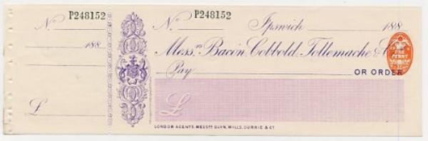 Bacon, Cobbold, Tollemache & Co., Ipswich Cheques