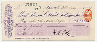 Bacon, Cobbold, Tollemache & Co., Ipswich Cheques 1