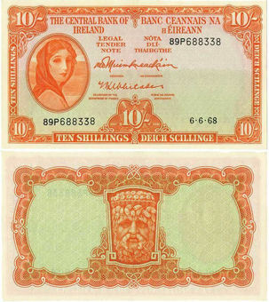 Ireland, 10 Shillings 'Lady Lavery', 1968 (P63) UNC_obv