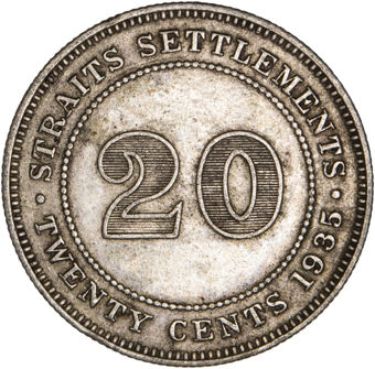George V, Straits Settlements 20c 1935 Fine_rev