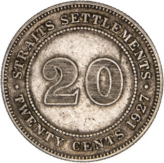 George V, Straits Settlements 20c 1927 Fine_rev