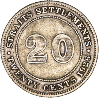 George V, Straits Settlements 20c 1926 Fine_rev
