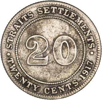 George V, Straits Settlements 20c 1917 Fine_rev