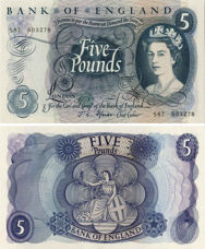 J S Fforde Portrait £5  B312  AU/Unc_obv