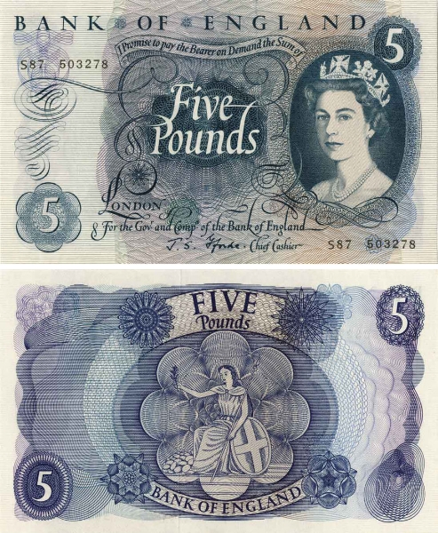 J S Fforde Portrait £5  B312  AU/Unc_obv