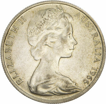 Australia, 50c (2nd Portrait - Round type) 1966 Silver Unc_obv