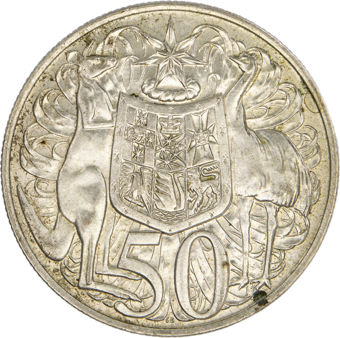 Australia, 50c (2nd Portrait - Round type) 1966 Silver Unc_rev