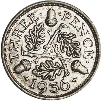 George V 1936 Threepence Uncirculated_rev