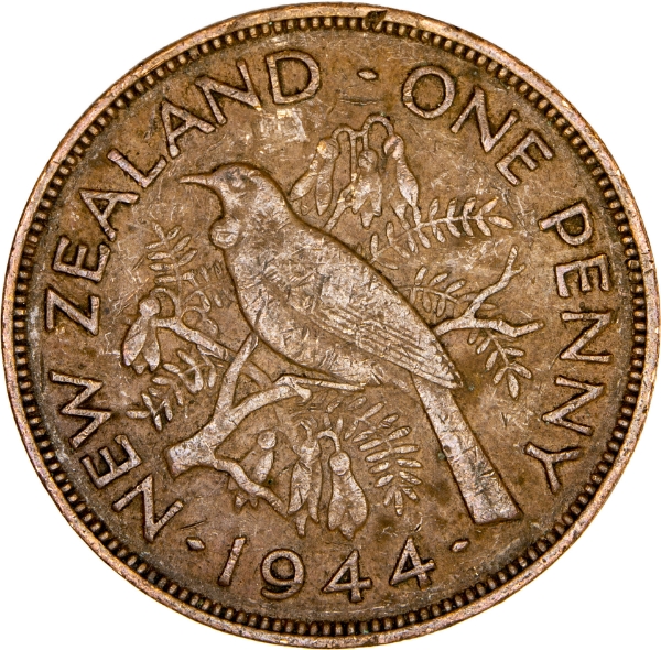 New Zealand, George VI, Penny 1944 Fine_rev