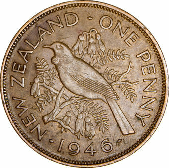 New Zealand, George VI 1946 Penny Fine_rev
