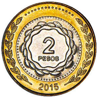 2 Pesos 2015 (Bicentenary of May Revolution) Bimetallic Unc_rev