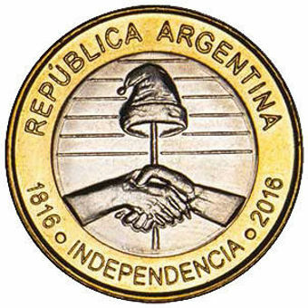 Argentina, 2 Pesos 2016 (Bicentenary Declaration Independence) Bimetallic Unc_obv