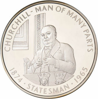 Falkland Islands, 50 Pence Churchill - Man of Many Parts 'Statesman' Silver Proof Crown_obv