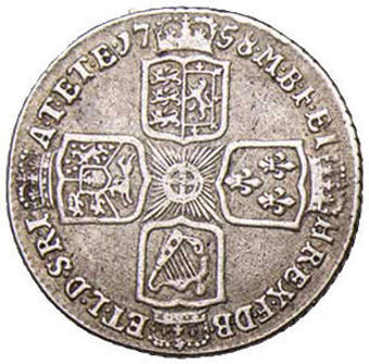George II, Shilling (Old Head) 1758 Fine_rev