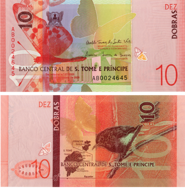 St Thomas & Prince 10 Dobras 2021 P-New Paper Unc_obv