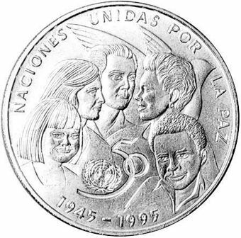 Cuba 1995 1 Peso 50th Anniversary of United Nations Unc_obv