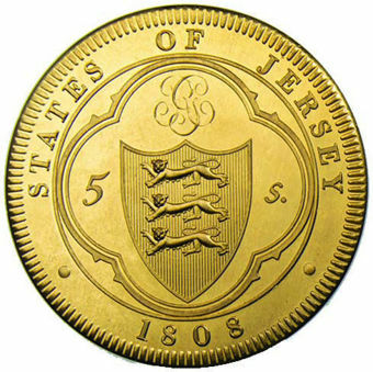 George III, Jersey, Dollar (Bank of England Emergency Issue) 1808 Patina Goldine Prooflike_rev
