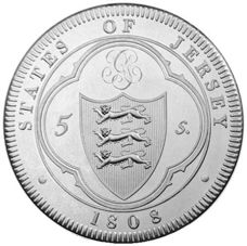 George III, Jersey, Dollar (Bank of England Emergency Issue) 1808 Patina Pewter Proof_rev