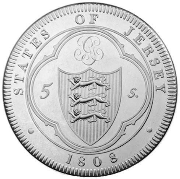 George III, Jersey, Dollar (Bank of England Emergency Issue) 1808 Patina Pewter Proof_rev