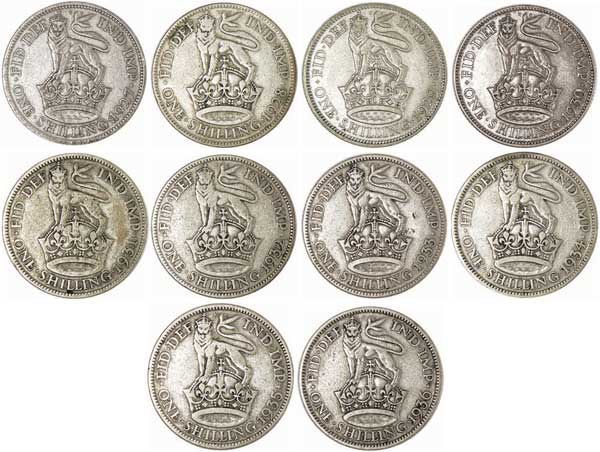 George V, Shilling Set 1927-36_obv