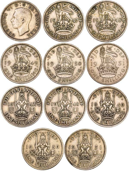 George VI English & Scottish Shilling Set (1947-1951)_obv