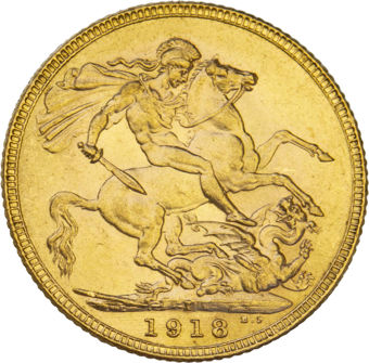 George V 1918 Sovereign Struck in India Extremely Fine_rev