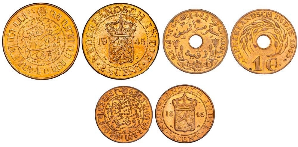 Netherlands East Indies 1945 Set of Three BU