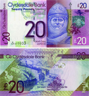 Clydesdale Bank £20 2015 P229K Crosbie Unc_obv