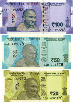 India 20-100 Rupees (3) P-New Unc_obv