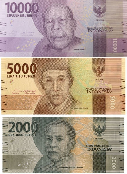 Indonesia Trio 2000-10,000 Rupiah 2016 Unc