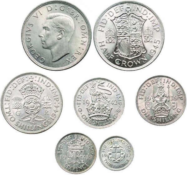 George VI, World War II Silver Set Unc