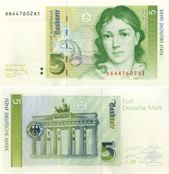 Federal Republic Germany 5 Marks 1991 P37/TBB202a Unc