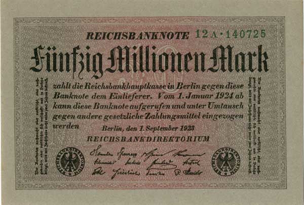 Germany 50 Million Marks 1923 P109 Dark Unc