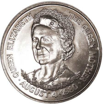 Tristan da Cunha, 25 Pence (Queen Mother 80th Anniversary Crown) 1980 Unc_rev