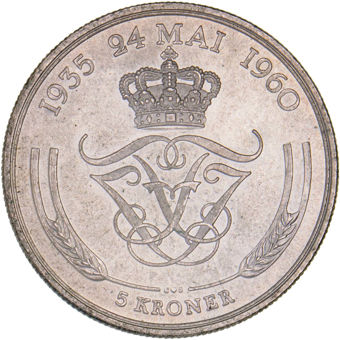 Denmark, 1960 5 Kroner Royal Wedding_rev