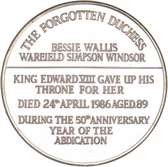 Wallis Simpson - Duchess of Windsor Medal Proof Sterling Silver_rev