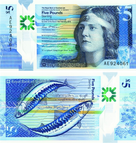 Royal Bank of Scotland £5 2016 P370 Nan Shepherd Polymer Unc
