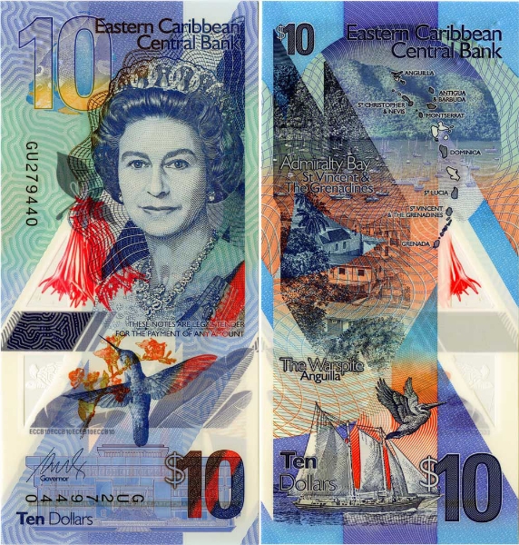 East Caribbean 10 Dollars P-New Polymer Unc