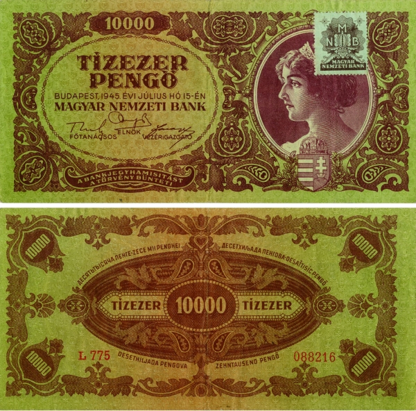 Hungary 10,000 Pengo 1945 P119/TBB528b VF And Better