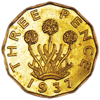 1937 Brass Threepence Unc-BU_rev