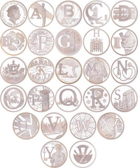 Complete A-Z Silver Proof 10p  Collection in Acrylic Blocks