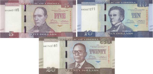 Liberia 5-20 Dollars 2016-7 P31-3 Unc