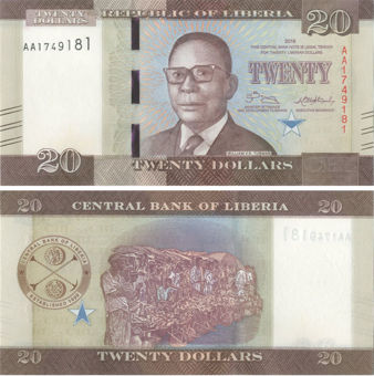 Liberia 20 Dollars 2016-7 P31-3 Unc
