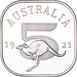 Australia Square Silver Patina, George V, Bare Head, 1921 Pattern 5 Dollars with Kangaroo_rev