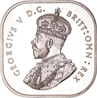 Australia, George V, 5 Dollars (Crowned Bust) with Kookaburra 1920  Square Silver Patina_obv