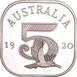 Australia, George V, 5 Dollars (Crowned Bust) with Kookaburra 1920  Square Silver Patina_rev