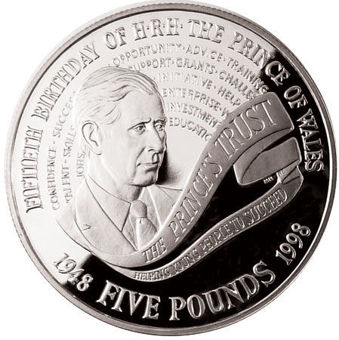 Elizabeth II, £5 (Charles 50th) 1998 Silver Proof _rev